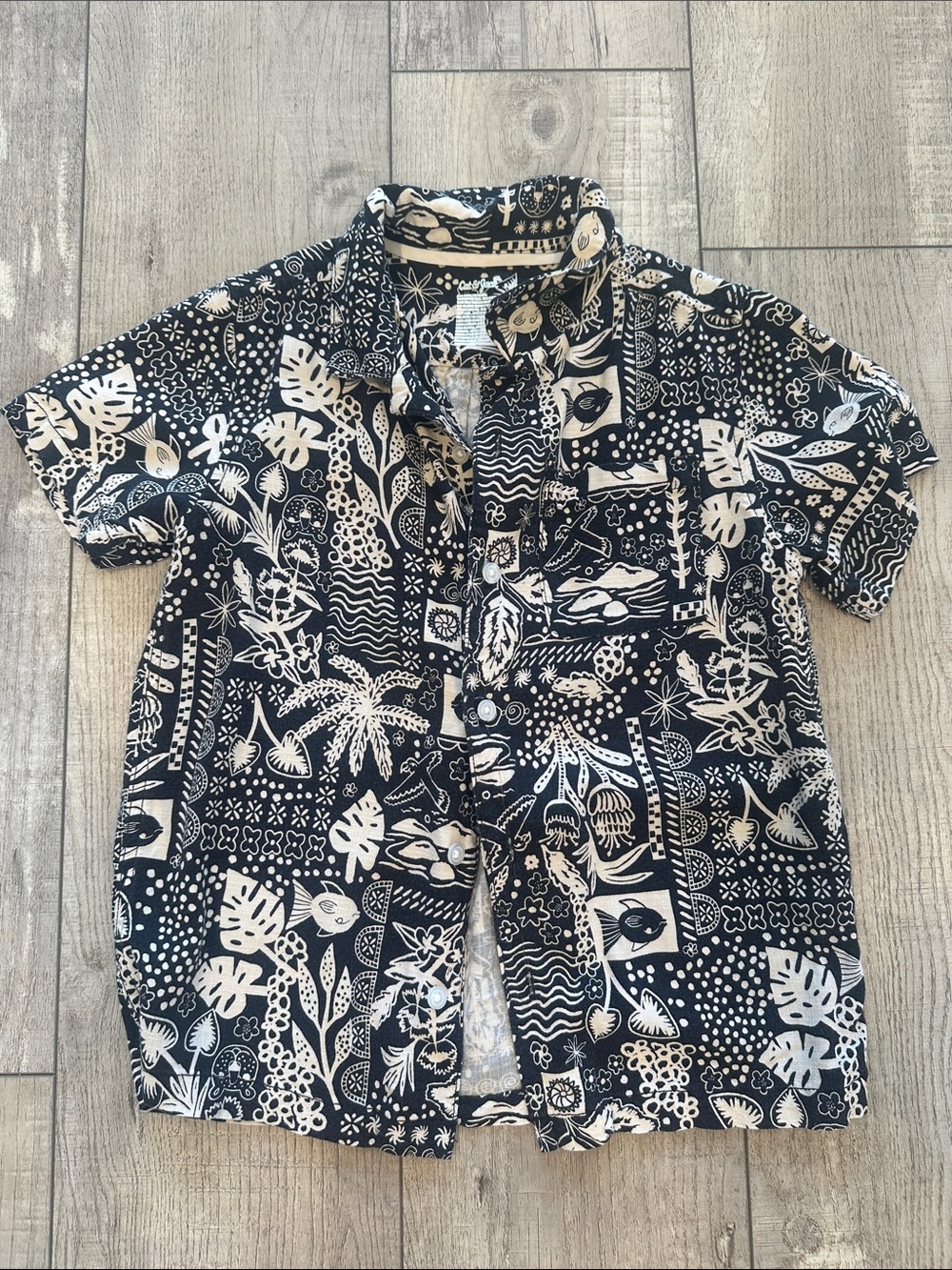 Boy's Black & Cream Short-Sleeve Printed Button-Up Shirt